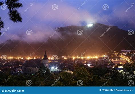 Mountain Tampa Brasov by Night Stock Photo - Image of night, tourists ...