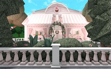 pink/blush bloxburg bakery exterior in 2023 | Pink cafe, Pastel house, House decorating ideas ...