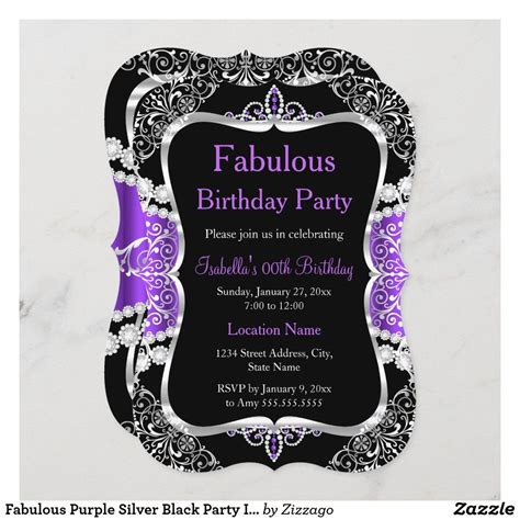 Fabulous Purple Silver Black Party Invitation Zazzle Princess