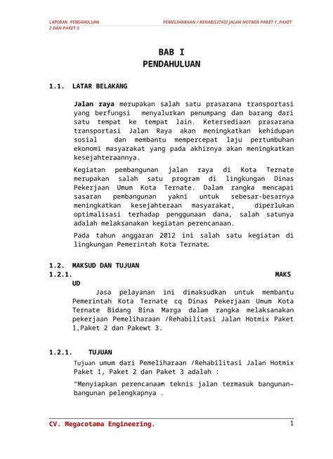 DOCX Laporan Pendahuluan Perencanaan Jalan DOKUMEN TIPS