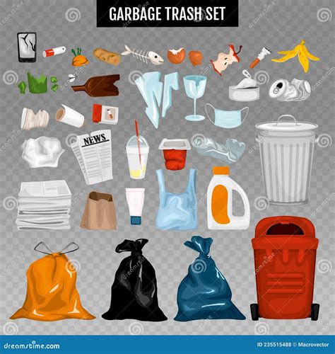 Trash And Garbage Set Illustrations In Cartoon Style Biodegradable