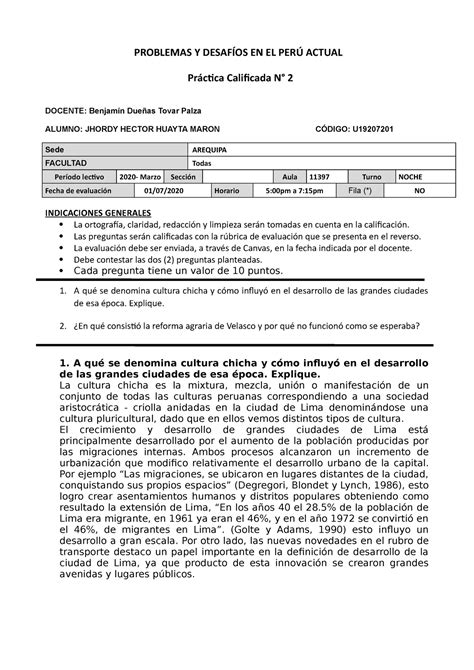 Practica calificada 2 PROBLEMAS Y DESAFÍOS EN EL PERÚ ACTUAL Práctica