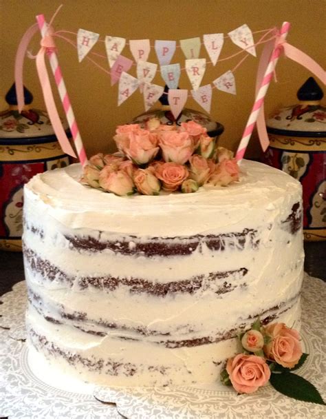 Naked Cake With Bunting Birthday Parties Birthday Cake Birthday Ideas