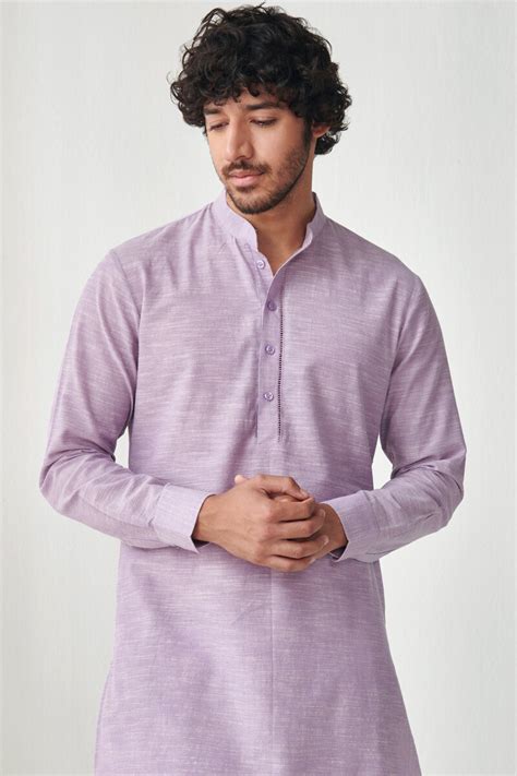 Buy Lilac Handcrafted Cotton Kurta For Men Fgmnk Farida Gupta