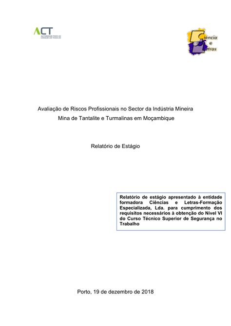 Pdf Avalia O De Riscos Profissionais Na Mina De Tantalite Turmalinas