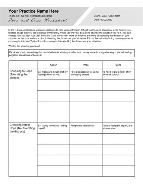 Dbt Pros And Cons Worksheet Editable Fillable Printable Pdf