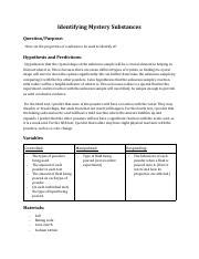 Pre Lab Identifying Mystery Substances Pdf Identifying Mystery