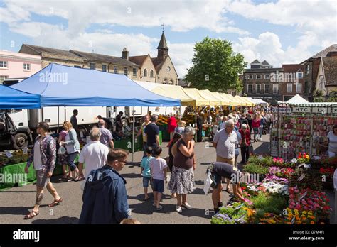 Bury St Edmunds Street Market Cornhill Stock Photo Alamy