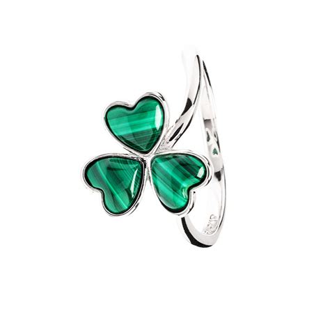 Green Malachite Sterling Silver Shamrock Ring - ShanOre Irish Jewlery