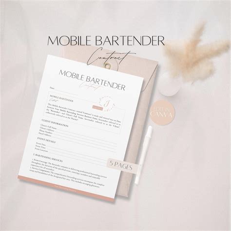 Mobile Bar Contract Template Editable Bartender Services Canva Form