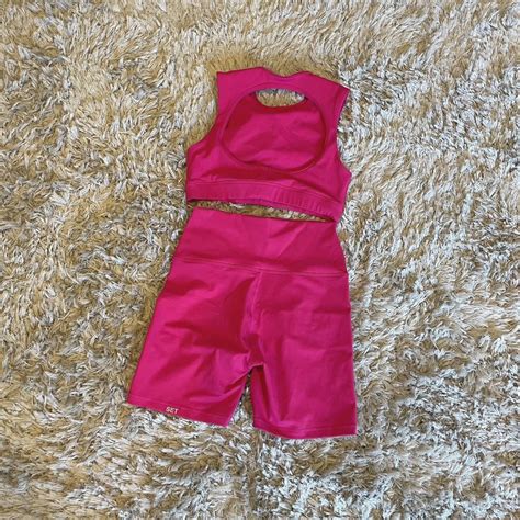 Set Active Hot Pink Workout Sports Bra Shorts Set Depop
