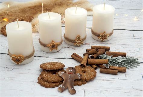 Adventskerzen Kerzen Stumpenkerzen Creme Kekse Weihnachten Advent Deko