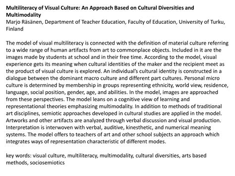 Pdf Multiliteracy Of Visual Culture An Approach Based On Cultural