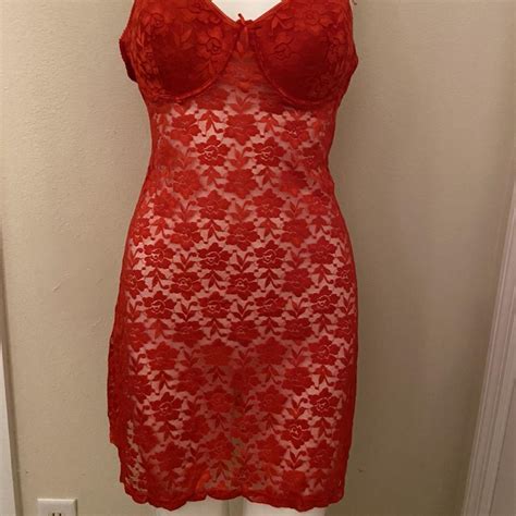 Red Lace Night Gown Slip Dress Corset Lingerie Depop