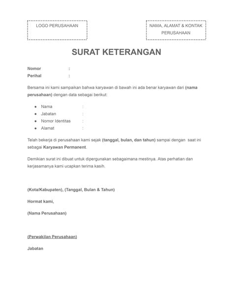 Surat Keterangan Karyawan Tetap Untuk Kpr Word And Pdf