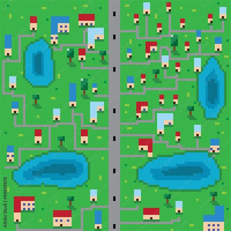 Village pixel art. Vector picture. Stock Vector | Adobe Stock