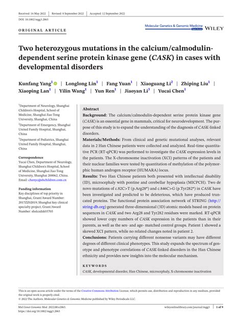 Pdf Two Heterozygous Mutations In The Calciumcalmodulin Dependent