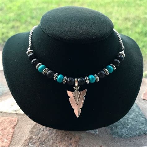 Silverskylight Jewelry Lava Rock Turquoise Boho Silver Arrow Choker