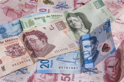 Mexican Banknotes And Coins Of One Sterling Pound Background And