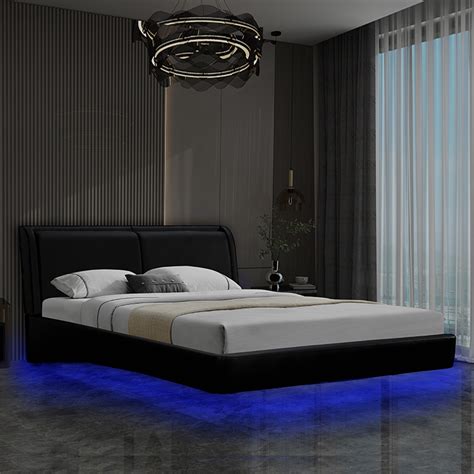 Willsoon Uphlostered Bed With Led King Queen Size Faux Leather Floating