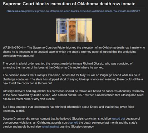 "Supreme Court blocks execution of Oklahoma death row inmate" and the ...