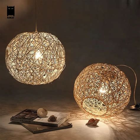 304050cm Wicker Rattan Ball Globe Sphere Pendant Light Fixture Modern