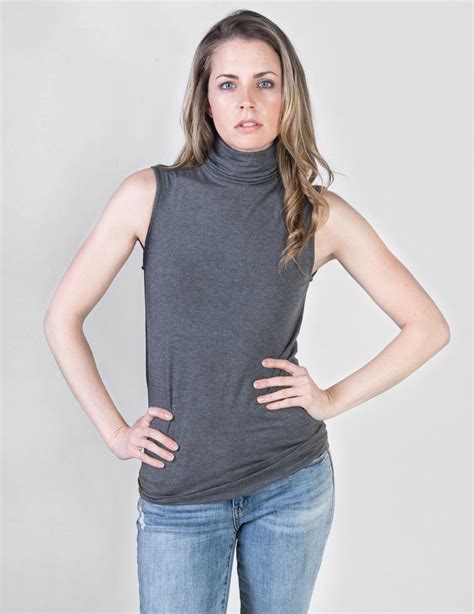 Majestic Sleeveless Turtleneck In Flanelle Grey Clothes By Majestic