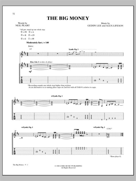 The Big Money By Rush Guitar Tab Guitar Instructor