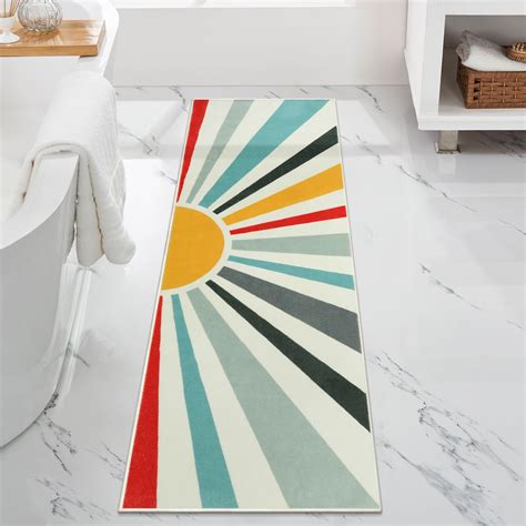 Uphome Boho Bathroom Runner Rug Modern Colorful Sun Long