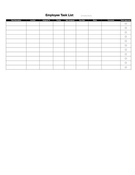 Task Management Employee Task List Template