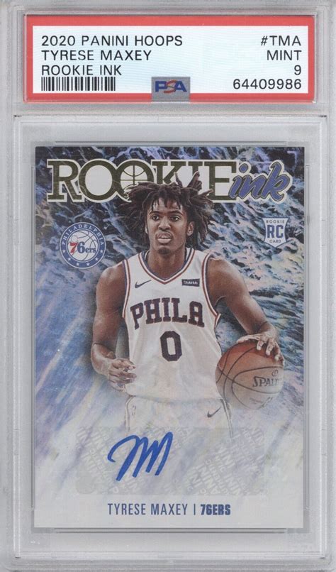 TYRESE MAXEY PSA 9 2020 PANINI NBA HOOPS TMA ROOKIE INK AUTO SIXERS RC