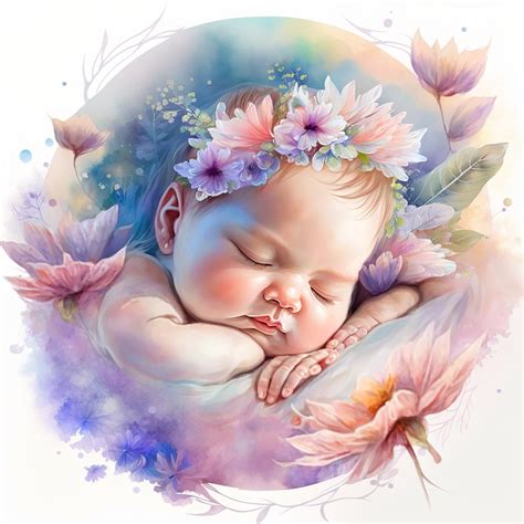 Baby Watercolor Clipart Nursery Decor Baby Watercolor Cute Sleeping Baby Watercolor Clipart ...