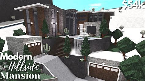 Bloxburg Modern Hillside Mansion House Build Part 1 Youtube