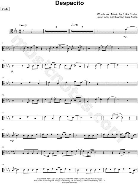 Luis Fonsi Feat Daddy Yankee Despacito Viola Sheet Music In C