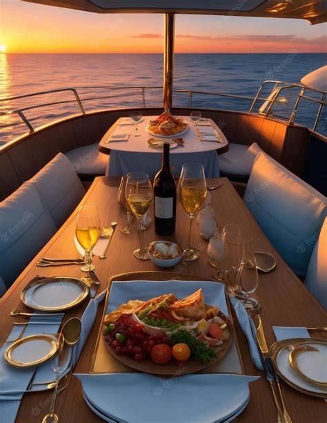 Premium Ai Image Luxury Multicourse Dinner On A Yacht With All The