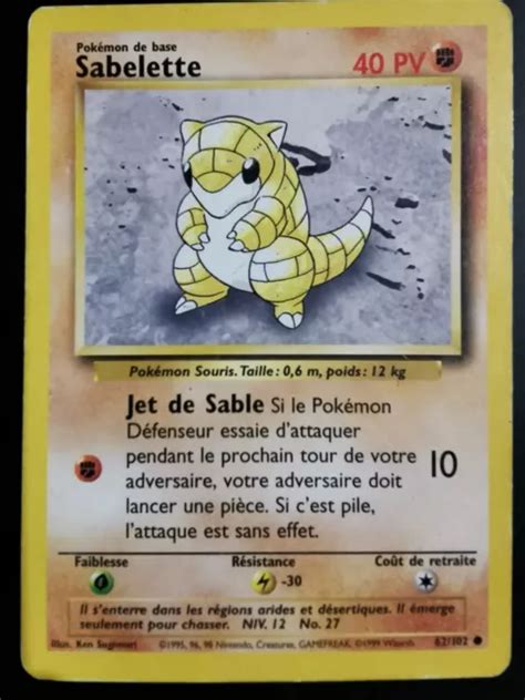 CARTE POKÉMON Wizard Set de base Sabelette 62 102 EUR 1 50