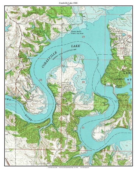 Coralville Lake 1968 Old Map Topo Custom Composite Usgs Reprint Iowa Etsy