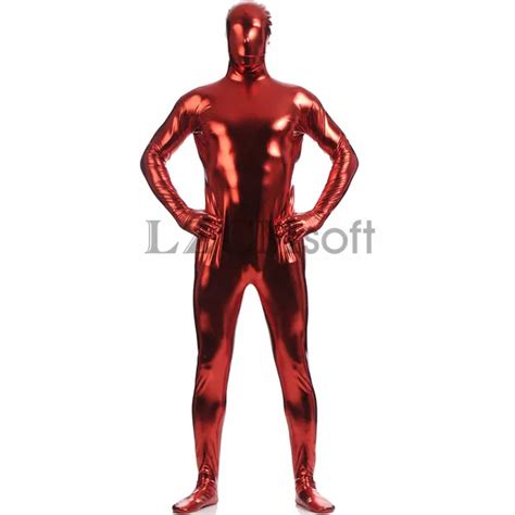 Lzcmsoft Men Full Body Gold Metallic Zentai Adults Shiny Bodysuits