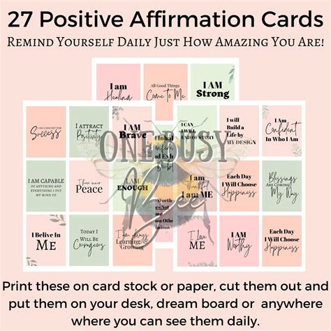 Printable Positive Affirmation Cards Self Love Dream Board Printable