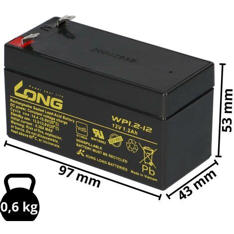 Bleiakku 12V 1,2Ah kompatibel lead acid LC-R121R3PG AGM VdS