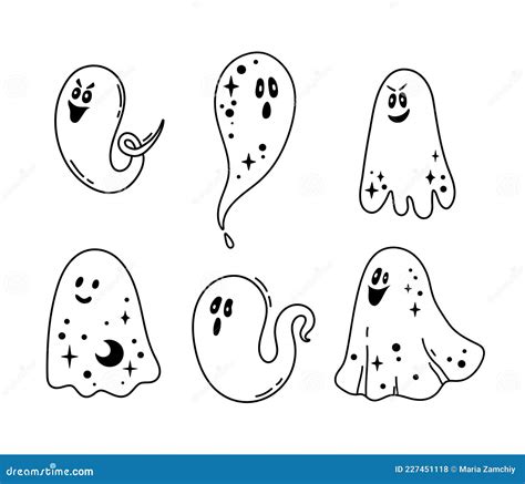 Cute Halloween Ghost Outline Bundle Funny Celestial Ghost Black And