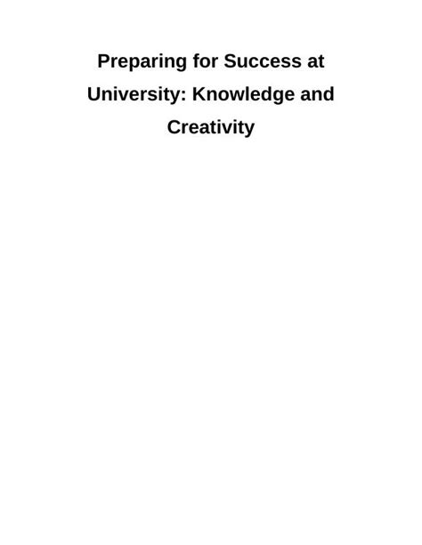 Preparing For Success At University Knowledge And Creativity