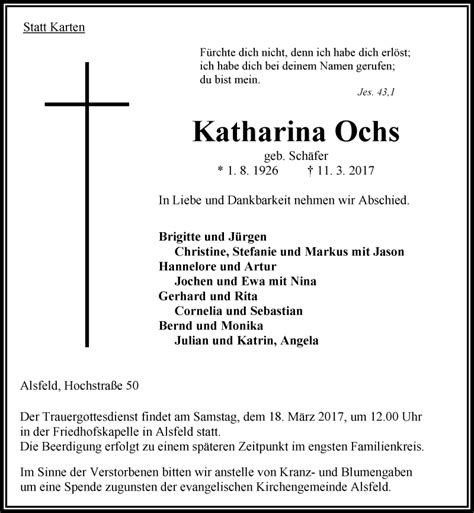 Traueranzeigen Von Katharina Ochs Vrm Trauer De