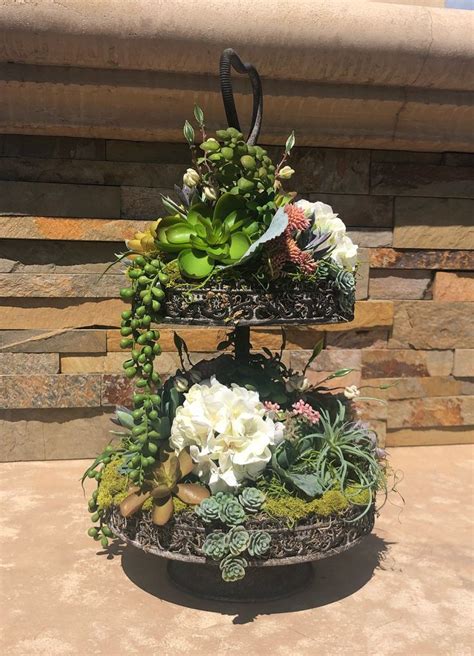 Tiered Faux Succulent Arrangement Floral Arrangement Succulent