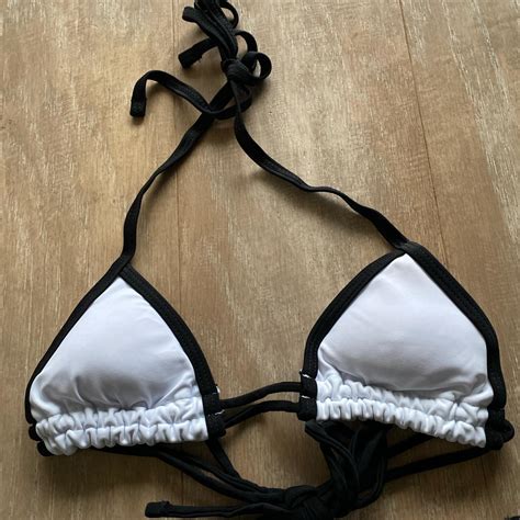 White And Black Bikini Top And Bottom Two Piece Set Depop
