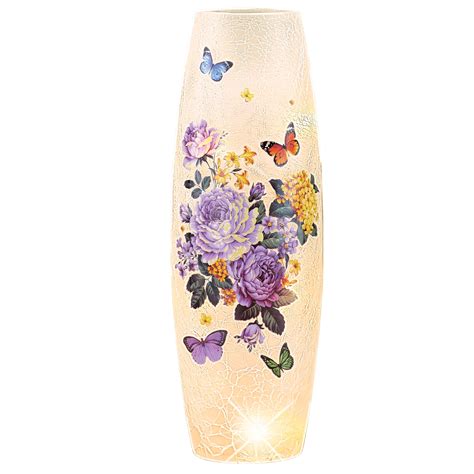 Collections Etc Purple Peony Butterfly Crackled Glass Hurricane Lamp