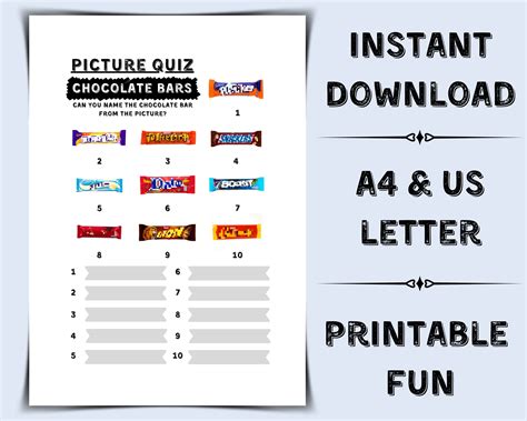 Printable Chocolate Bar Picture Quiz Pub Quiz Pictures Chocolate Bar