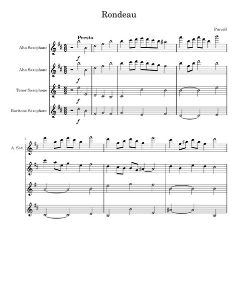 Rondeau From Abdelazer Henry Purcell Sheet Music For Saxophone Alto Saxophone Tenor