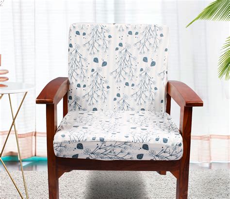 Buy Floral Dendrite Stretchable Printed Sofa Slip Cover Blue Set Of 2