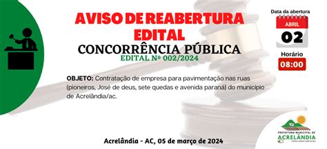 Licitação CONCORRÊNCIA Nº 002 2024 Aviso de Reabertura de Licitação